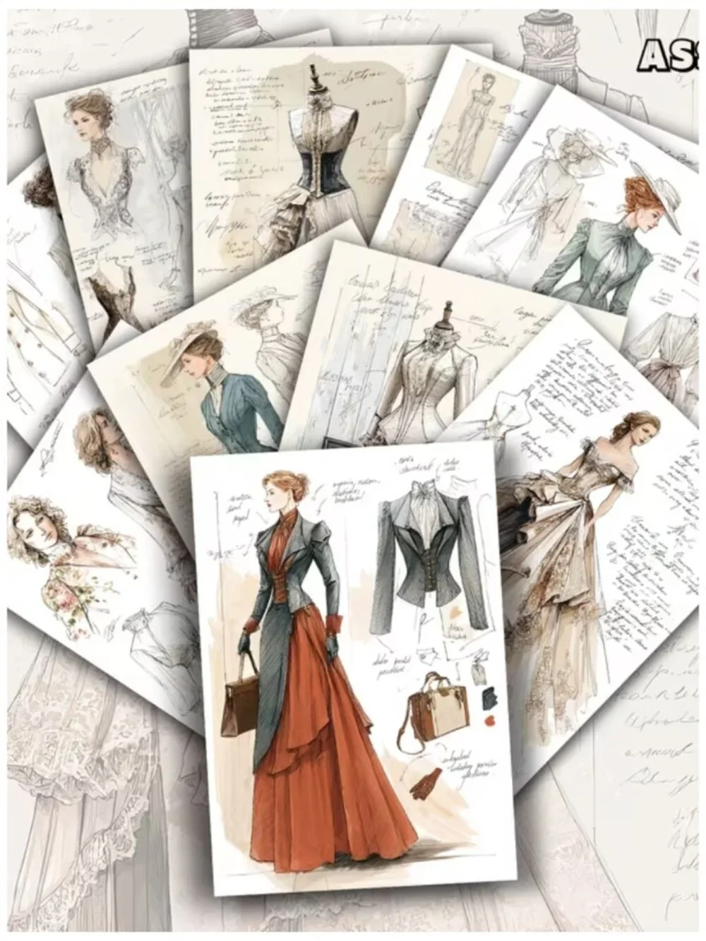 20pc NWT Victorian Fashion Sketch Stickers Vintage Junk Journal Ephemera